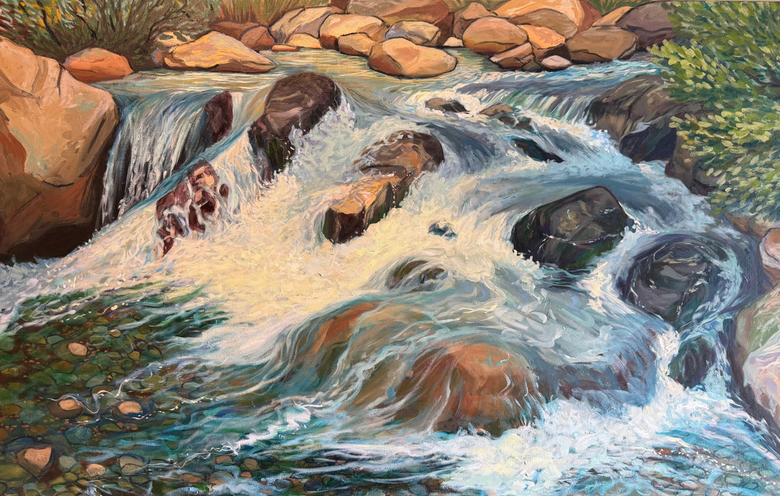 Santa Cruz River — light and shadow on flowing water, original oil painting